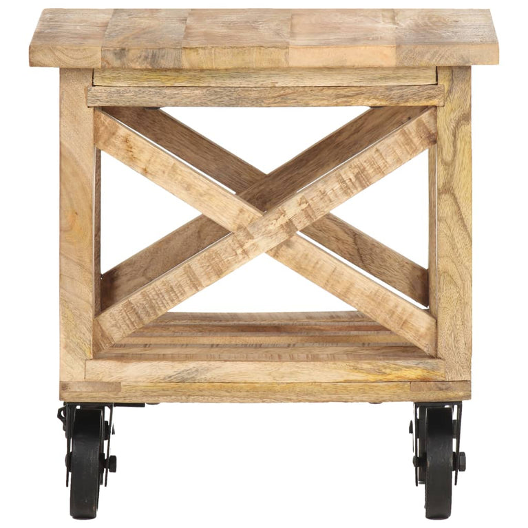 Bijzettafel op wieltjes 40x40x42 cm ruw mangohout MeubelReus