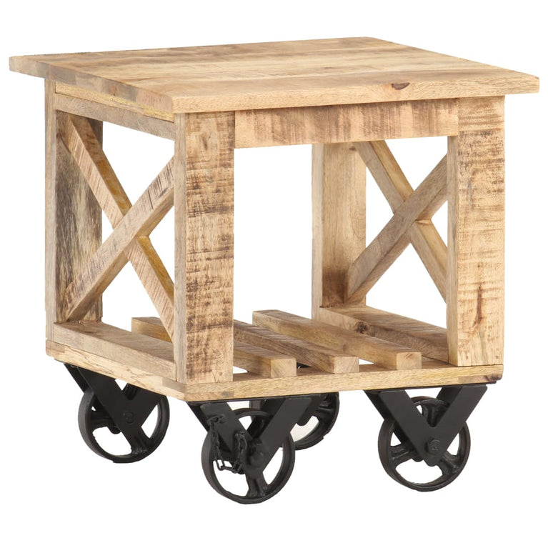 Bijzettafel op wieltjes 40x40x42 cm ruw mangohout MeubelReus