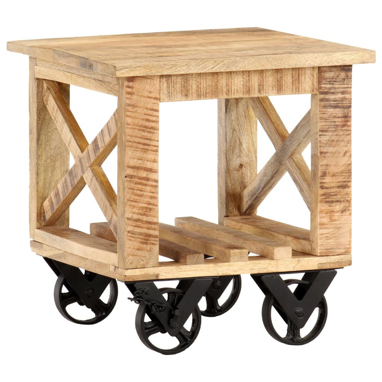 Bijzettafel op wieltjes 40x40x42 cm ruw mangohout MeubelReus
