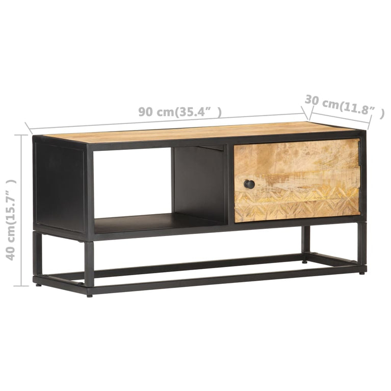 Tv-meubel met bewerkte deur 90x30x40 cm ruw mangohout MeubelReus