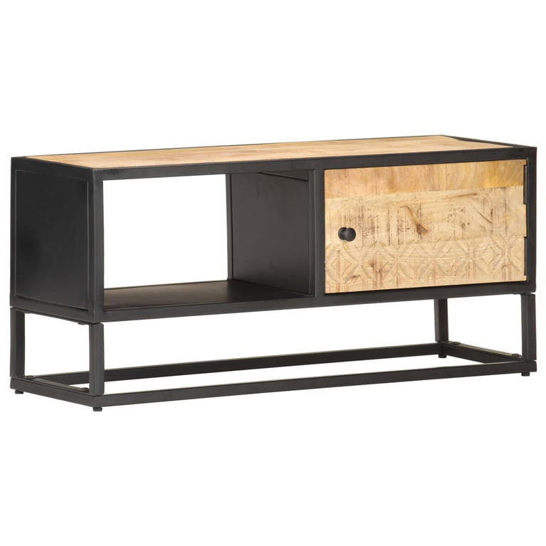 Tv-meubel met bewerkte deur 90x30x40 cm ruw mangohout MeubelReus