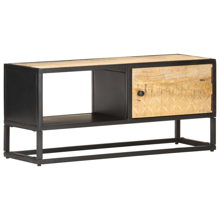 Tv-meubel met bewerkte deur 90x30x40 cm ruw mangohout MeubelReus
