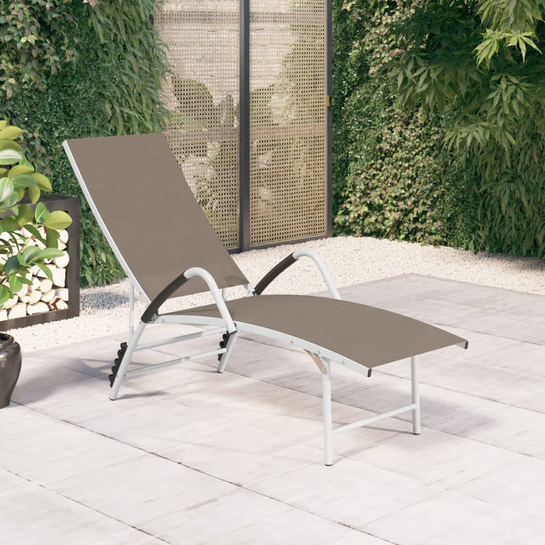 Ligbed textileen en aluminium taupe MeubelReus