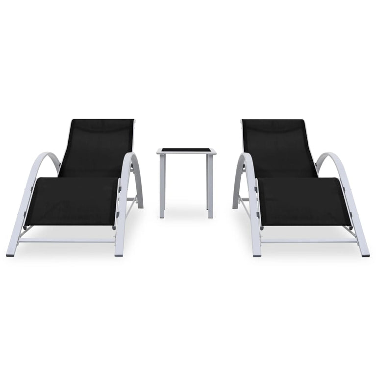 Ligbedden 2 st met tafel aluminium zwart MeubelReus