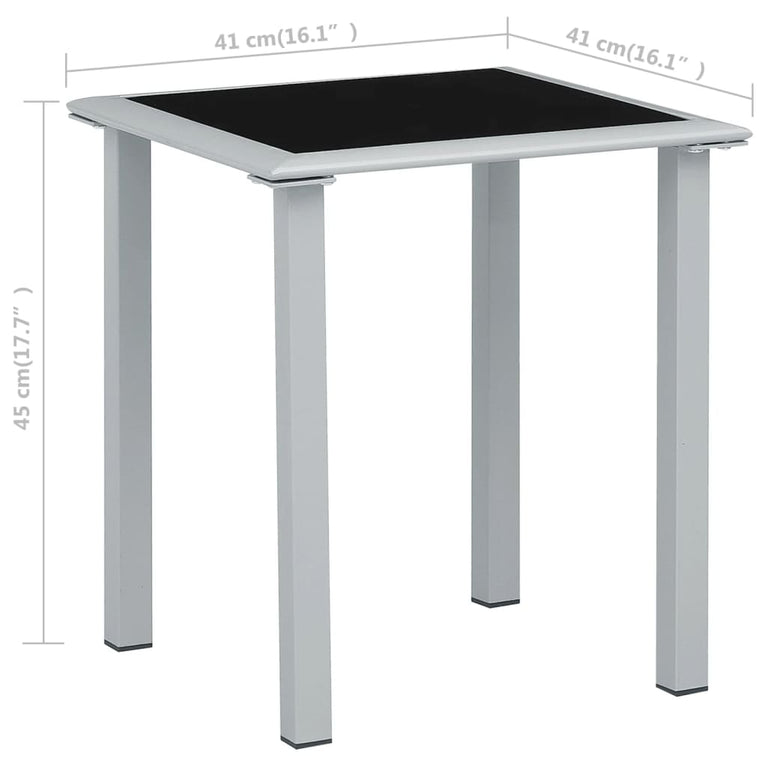 Tuintafel 41x41x45 cm staal en glas zwart en zilverkleurig MeubelReus