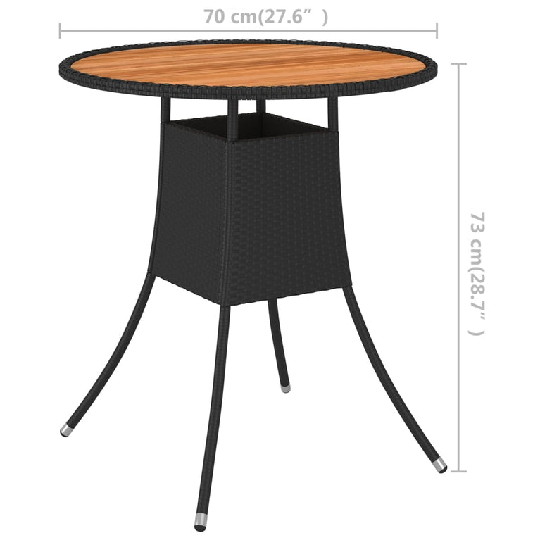 Tuintafel Ø70 cm poly rattan en massief acaciahout zwart MeubelReus