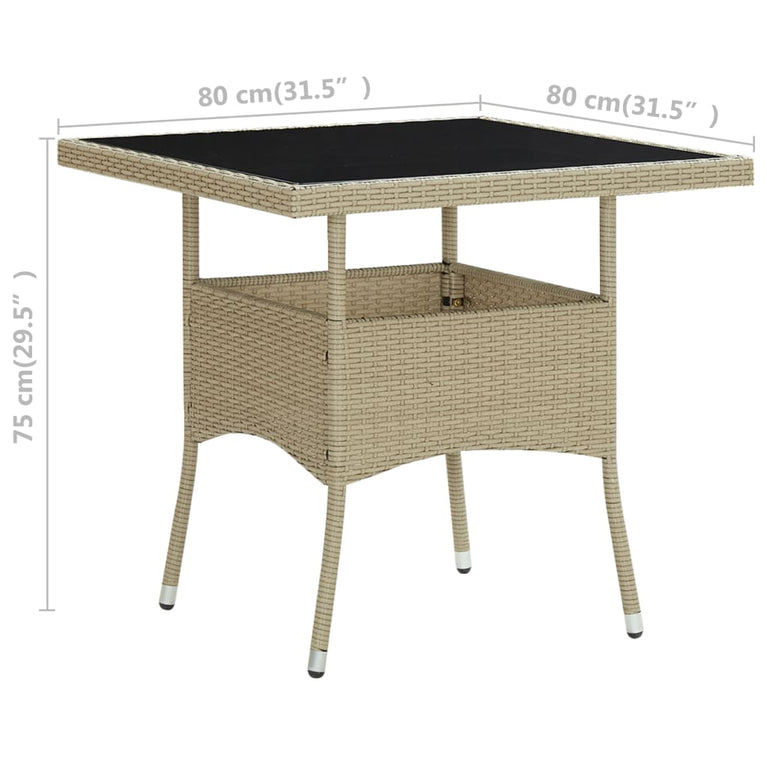 Tuintafel poly rattan en glas beige MeubelReus