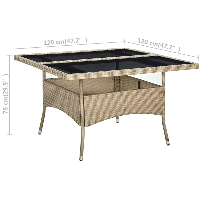 Tuintafel poly rattan en glas beige MeubelReus