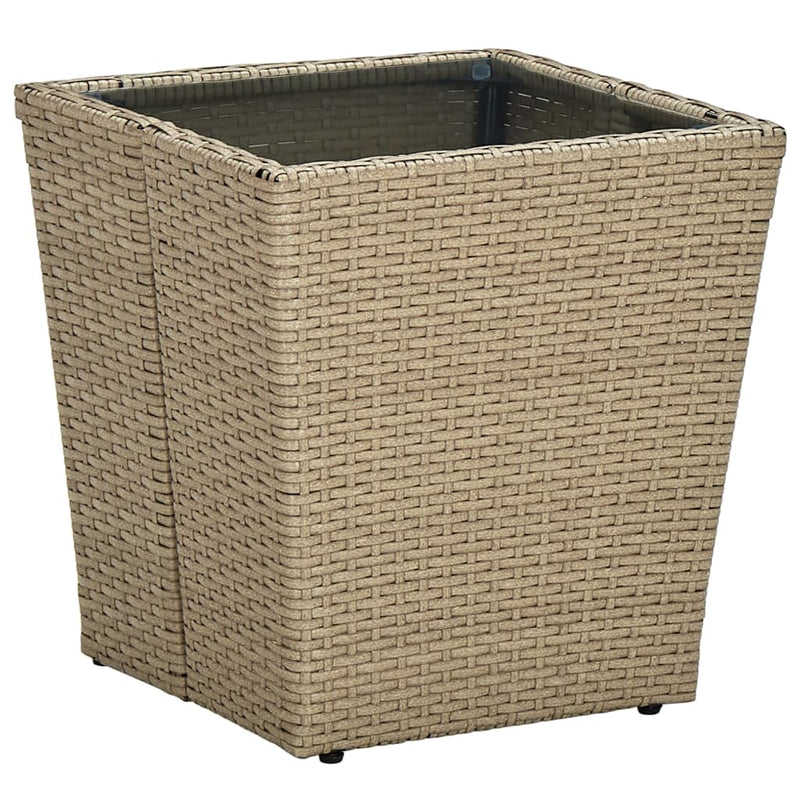 Salontafel 41,5x41,5x44 cm poly rattan en gehard glas beige MeubelReus
