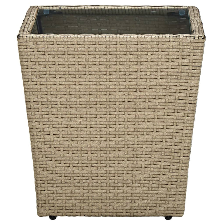 Salontafel 41,5x41,5x44 cm poly rattan en gehard glas beige MeubelReus