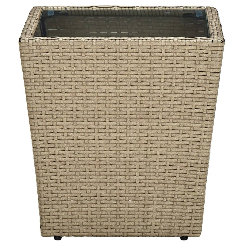 Salontafel 41,5x41,5x44 cm poly rattan en gehard glas beige MeubelReus