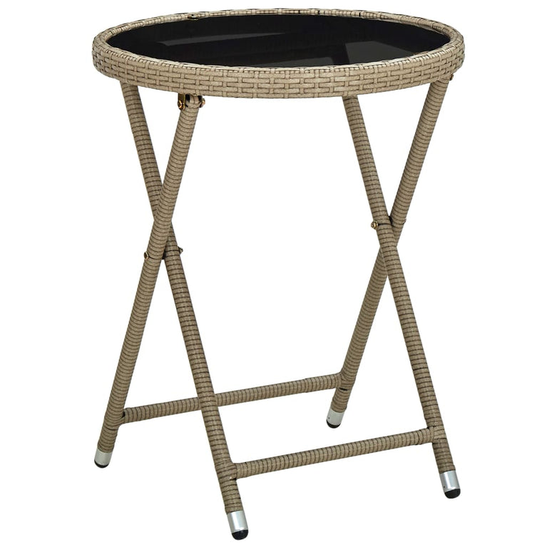 Salontafel 60 cm poly rattan en gehard glas beige MeubelReus