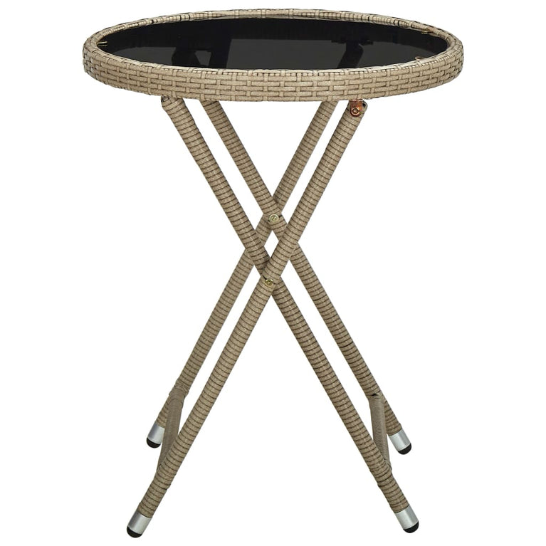 Salontafel 60 cm poly rattan en gehard glas beige MeubelReus
