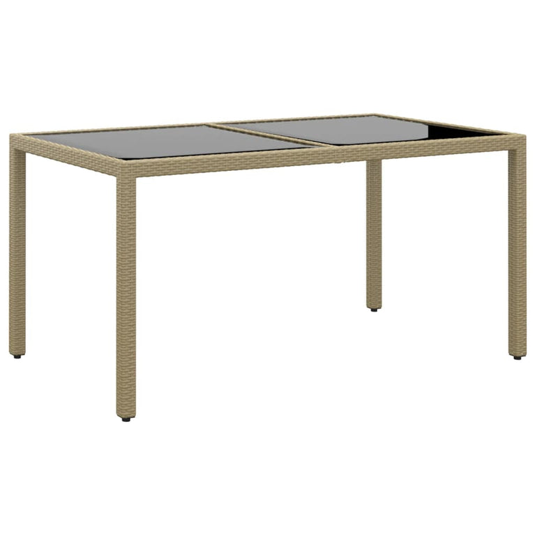 Tuintafel 150x90x75 cm gehard glas en poly rattan beige MeubelReus