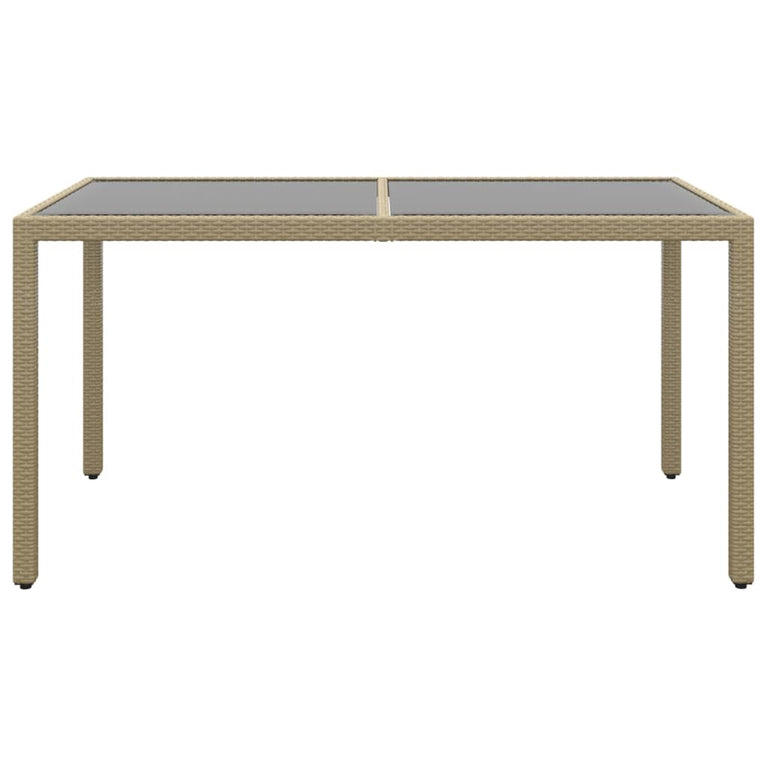Tuintafel 150x90x75 cm gehard glas en poly rattan beige MeubelReus