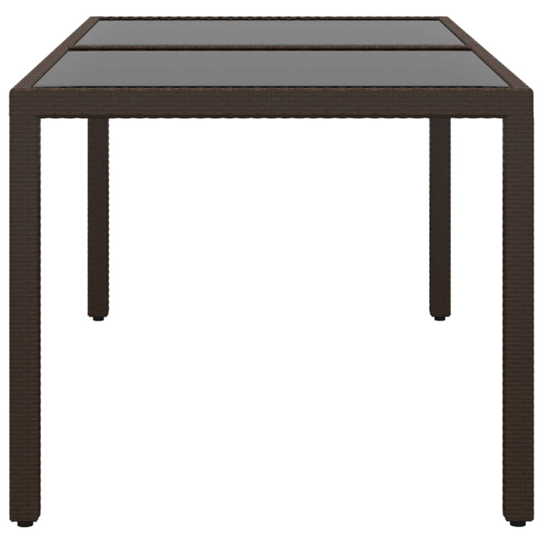 Tuintafel 150x90x75 cm gehard glas en poly rattan bruin MeubelReus