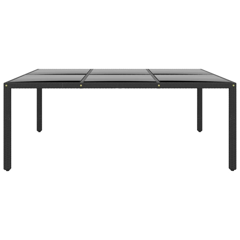 Tuintafel 200x150x75 cm gehard glas en poly rattan zwart MeubelReus