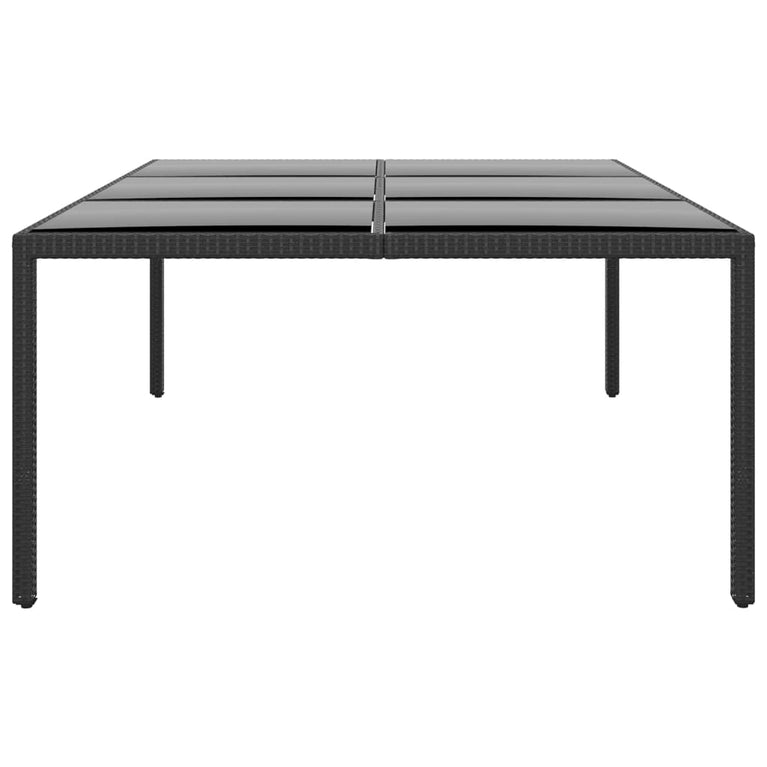 Tuintafel 200x150x75 cm gehard glas en poly rattan zwart MeubelReus