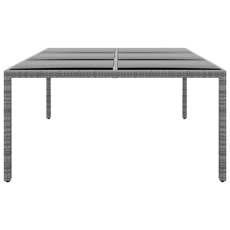 Tuintafel 200x150x75 cm gehard glas en poly rattan grijs MeubelReus