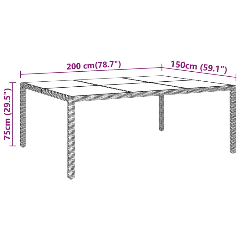 Tuintafel met glazen blad 200x150x75 cm rattan bruin MeubelReus