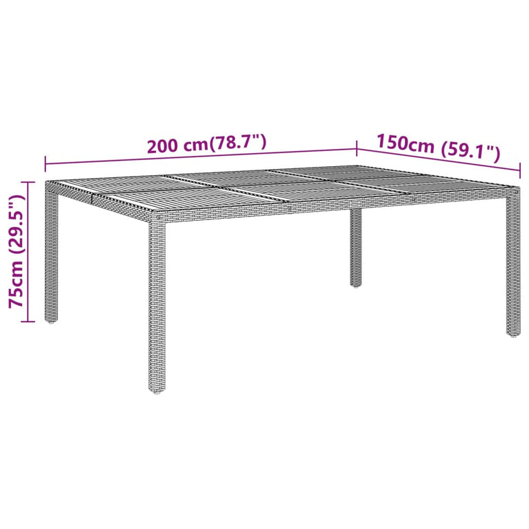 Tuintafel 200x150x75 cm acaciahout en poly rattan zwart MeubelReus