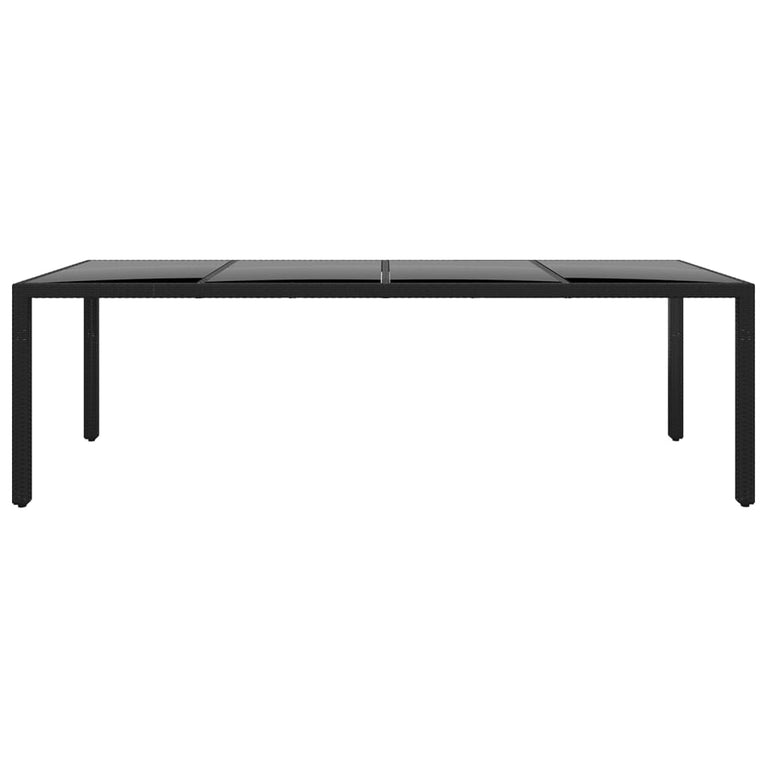Tuintafel 250x100x75 cm gehard glas en poly rattan zwart MeubelReus