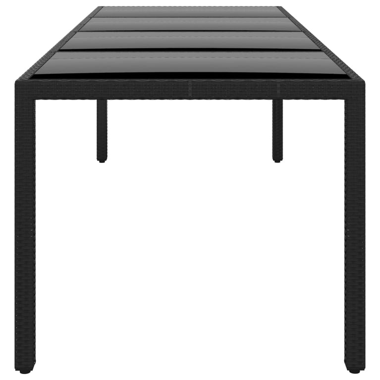 Tuintafel 250x100x75 cm gehard glas en poly rattan zwart MeubelReus