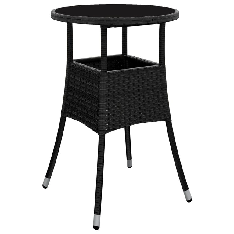 Tuintafel Ø60x75 cm gehard glas en poly rattan zwart MeubelReus
