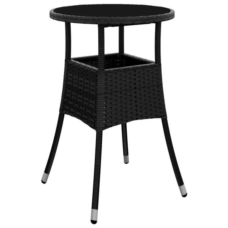 Tuintafel Ø60x75 cm gehard glas en poly rattan zwart MeubelReus