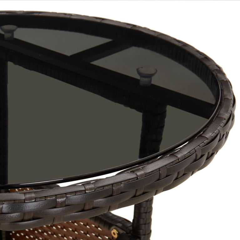 Tuintafel Ø60x75 cm gehard glas en poly rattan bruin MeubelReus