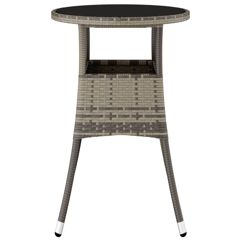 Tuintafel Ø60x75 cm gehard glas en poly rattan grijs MeubelReus