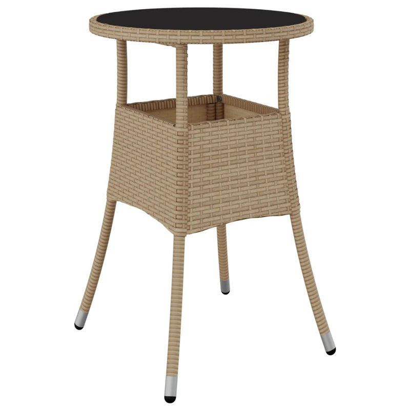 Tuintafel Ø60x75 cm gehard glas en poly rattan beige MeubelReus