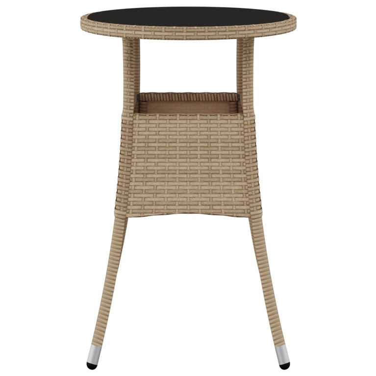Tuintafel Ø60x75 cm gehard glas en poly rattan beige MeubelReus