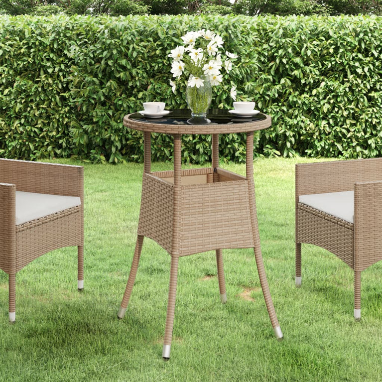 Tuintafel Ø60x75 cm gehard glas en poly rattan beige MeubelReus