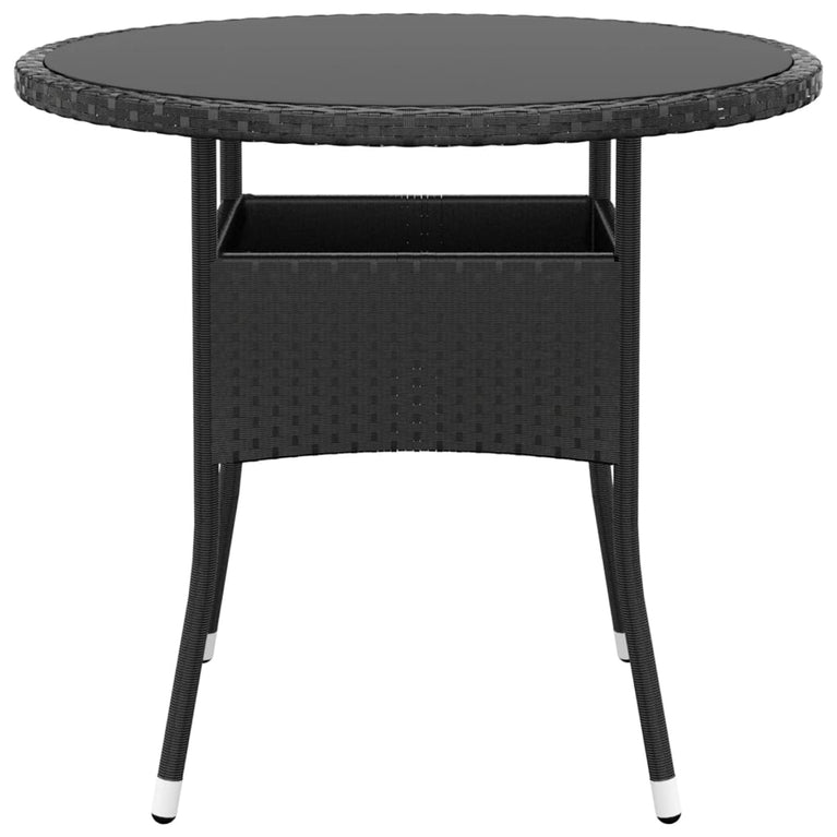 Tuintafel Ø80x75 cm gehard glas en poly rattan zwart MeubelReus
