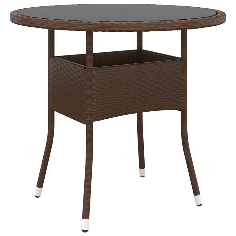 Tuintafel Ø80x75 cm gehard glas en poly rattan bruin MeubelReus