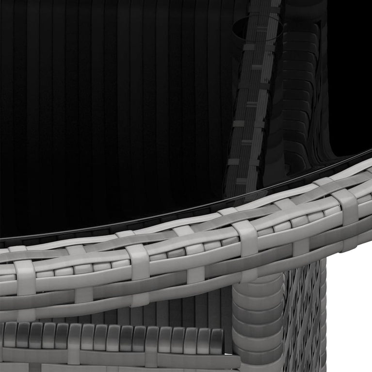 Tuintafel Ø80x75 cm gehard glas en poly rattan grijs MeubelReus