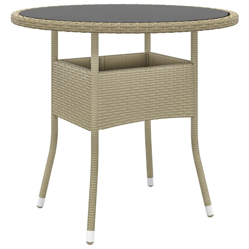 Tuintafel Ø80x75 cm gehard glas en poly rattan beige MeubelReus