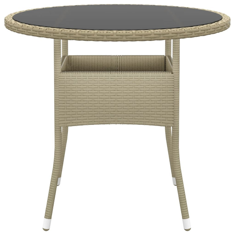 Tuintafel Ø80x75 cm gehard glas en poly rattan beige MeubelReus