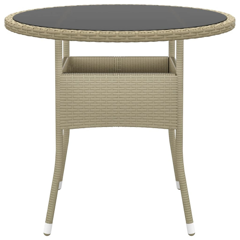 Tuintafel Ø80x75 cm gehard glas en poly rattan beige MeubelReus