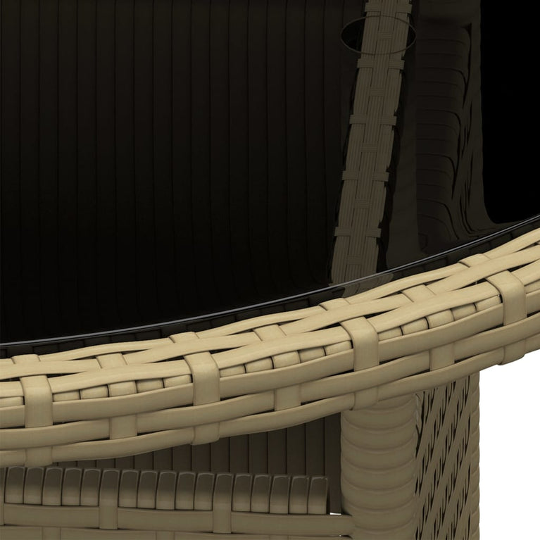 Tuintafel Ø80x75 cm gehard glas en poly rattan beige MeubelReus