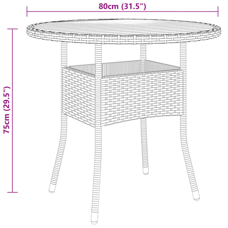 Tuintafel Ø80x75 cm acaciahout en poly rattan zwart MeubelReus