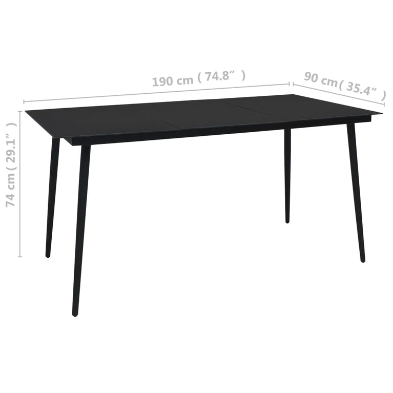 Tuintafel 190x90x74 cm staal en glas zwart MeubelReus