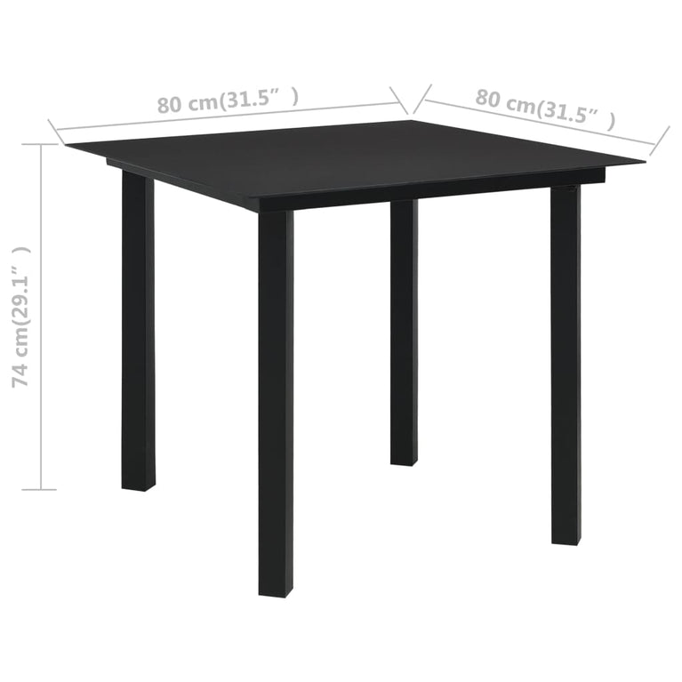 Tuintafel 80x80x74 cm staal en glas zwart MeubelReus