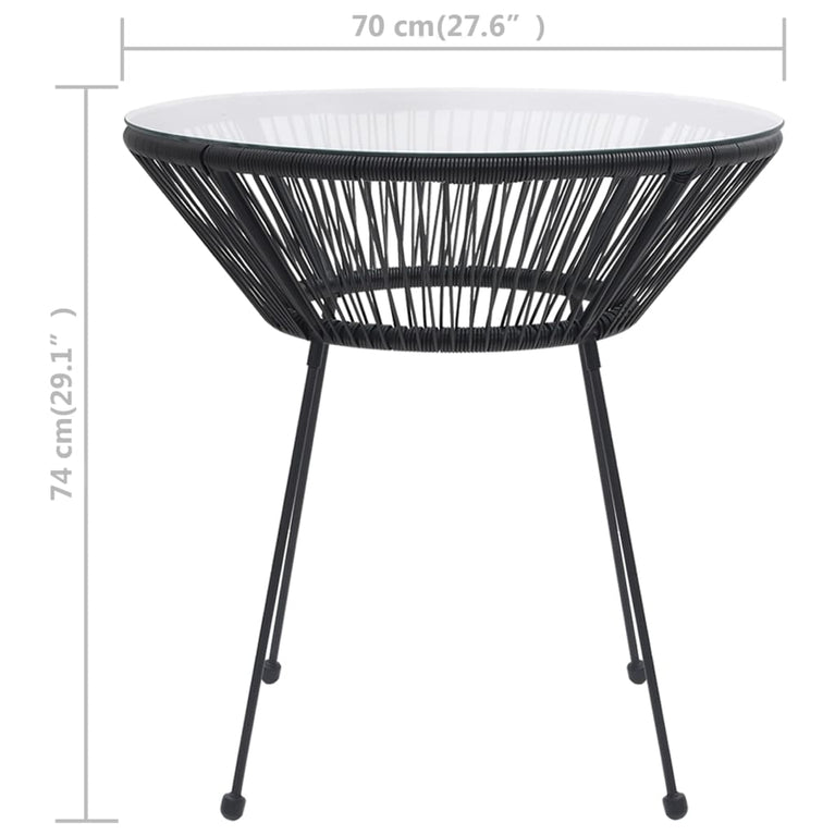 Tuintafel Ø70x74 cm rattan en glas zwart MeubelReus