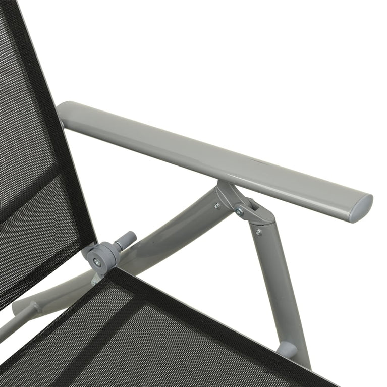 Ligbed inklapbaar textileen en aluminium zwart en zilverkleurig MeubelReus