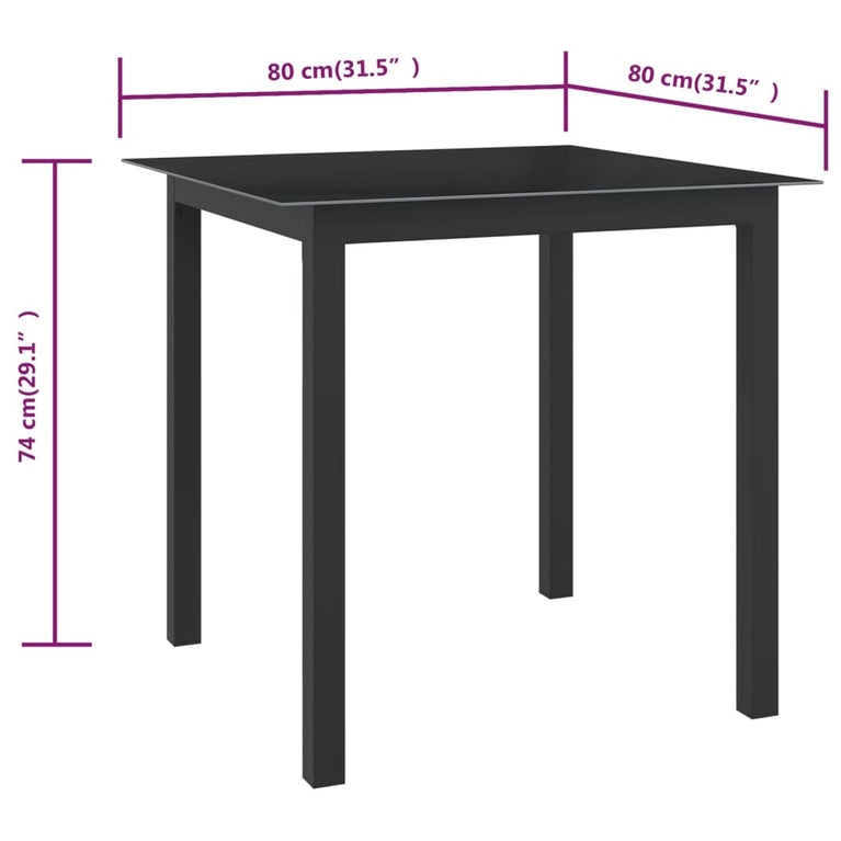 Tuintafel 80x80x74 cm aluminium en glas zwart MeubelReus