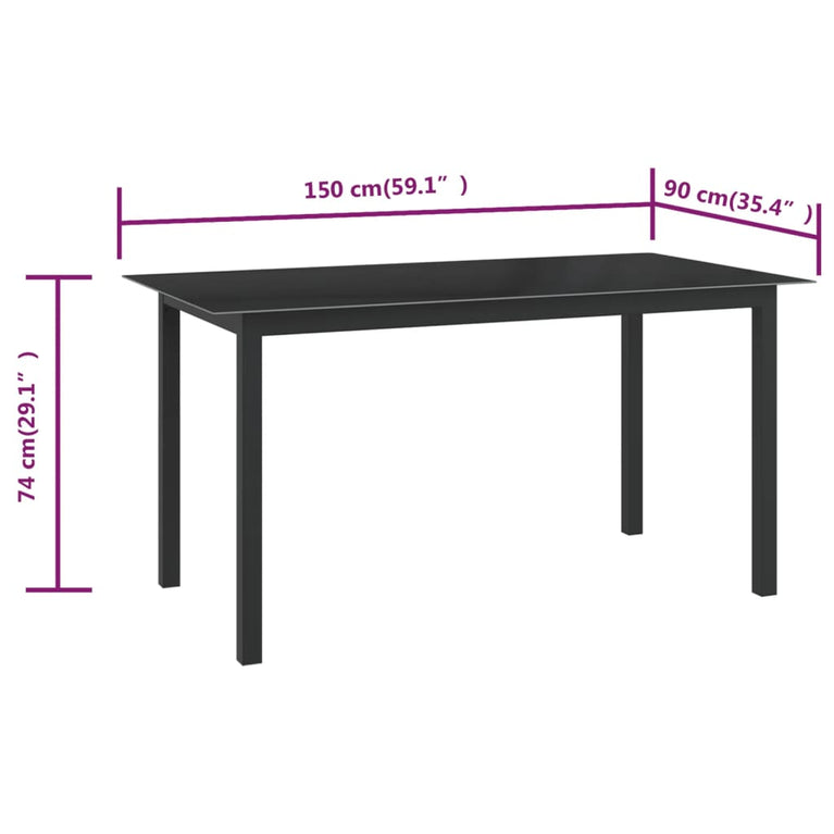 Tuintafel 150x90x74 cm aluminium en glas zwart MeubelReus