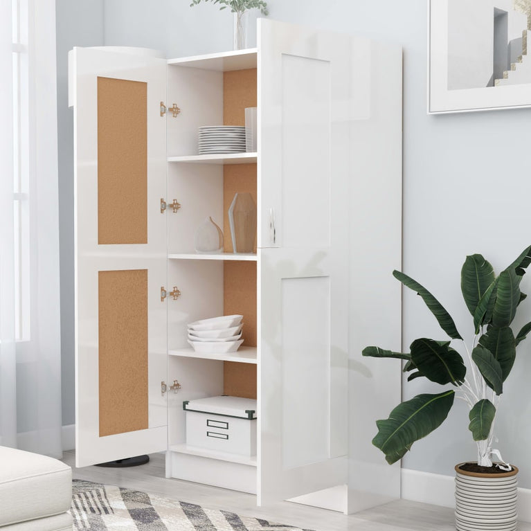 Boekenkast 82,5x30,5x150 cm bewerkt hout hoogglans wit MeubelReus