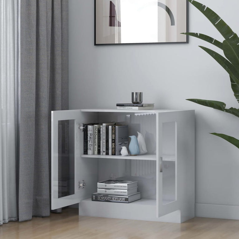 Vitrinekast 82,5x30,5x80 cm spaanplaat hoogglans wit MeubelReus
